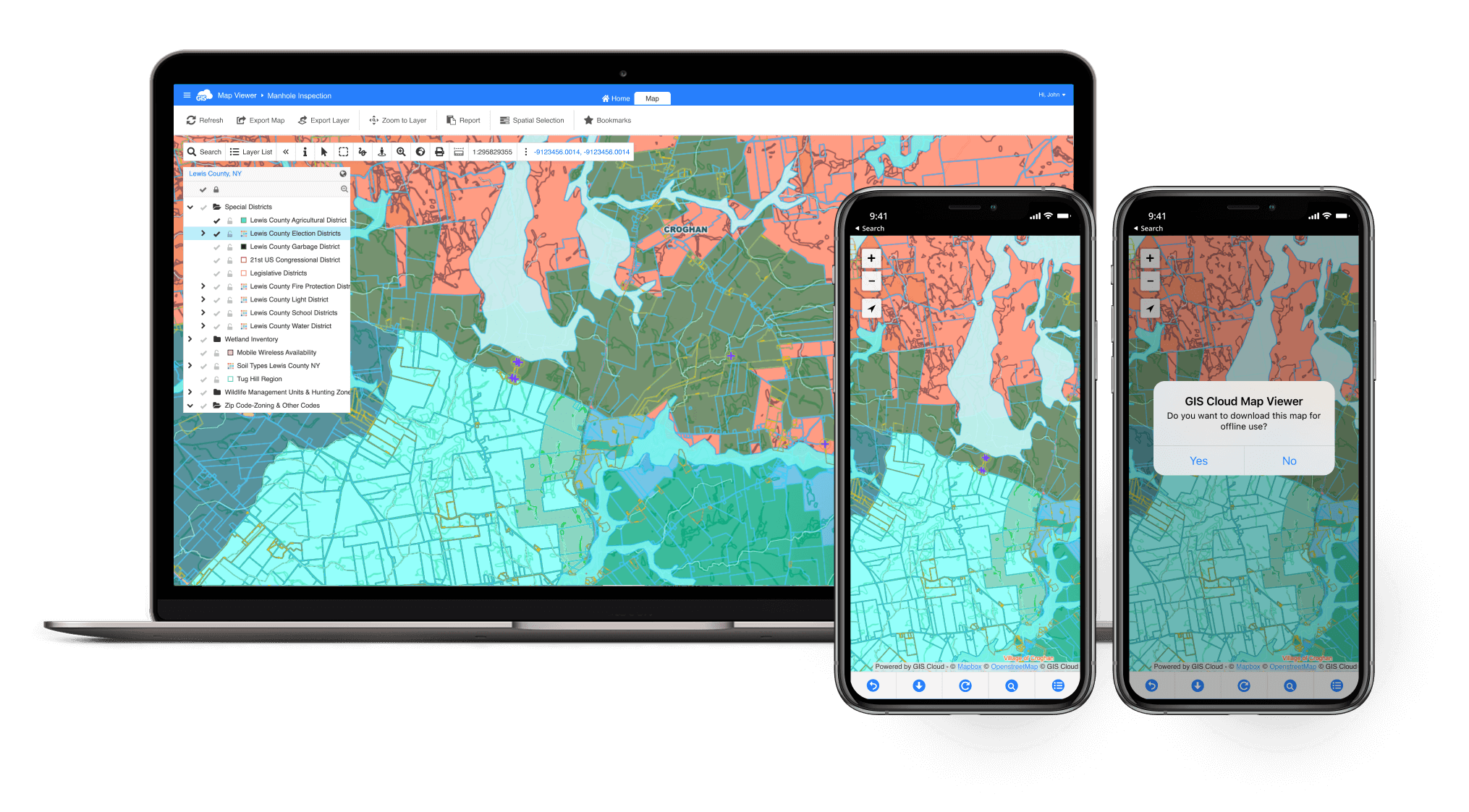 GIS Cloud’s Map Viewer is a simple app to view and access shared maps and data on the go, online or offline.