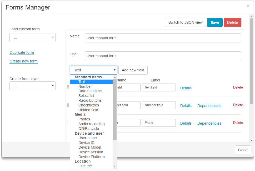create a custom form gis cloud user manual custom form