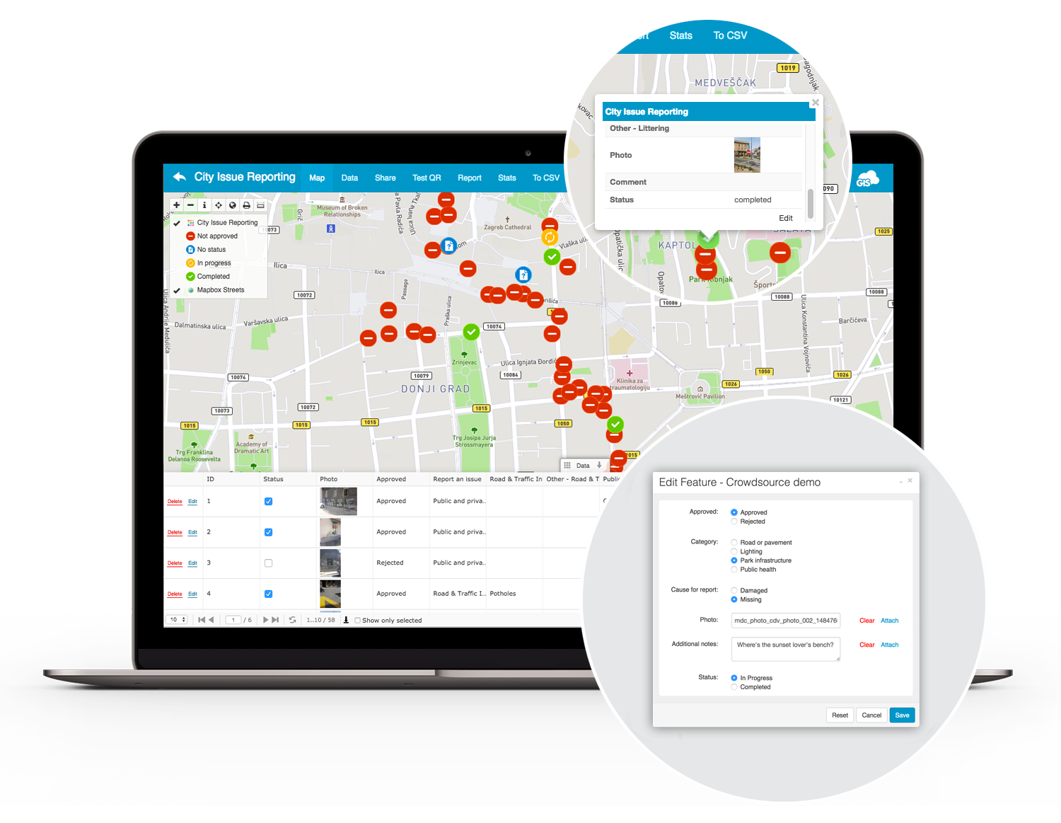 Web GIS app for managing crowdsourcing data.