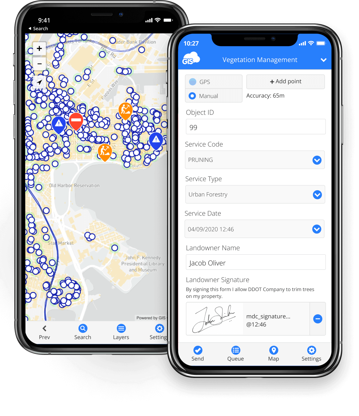 Mobile data collection for vegetation management (form in mobile) nd a Roadworks map