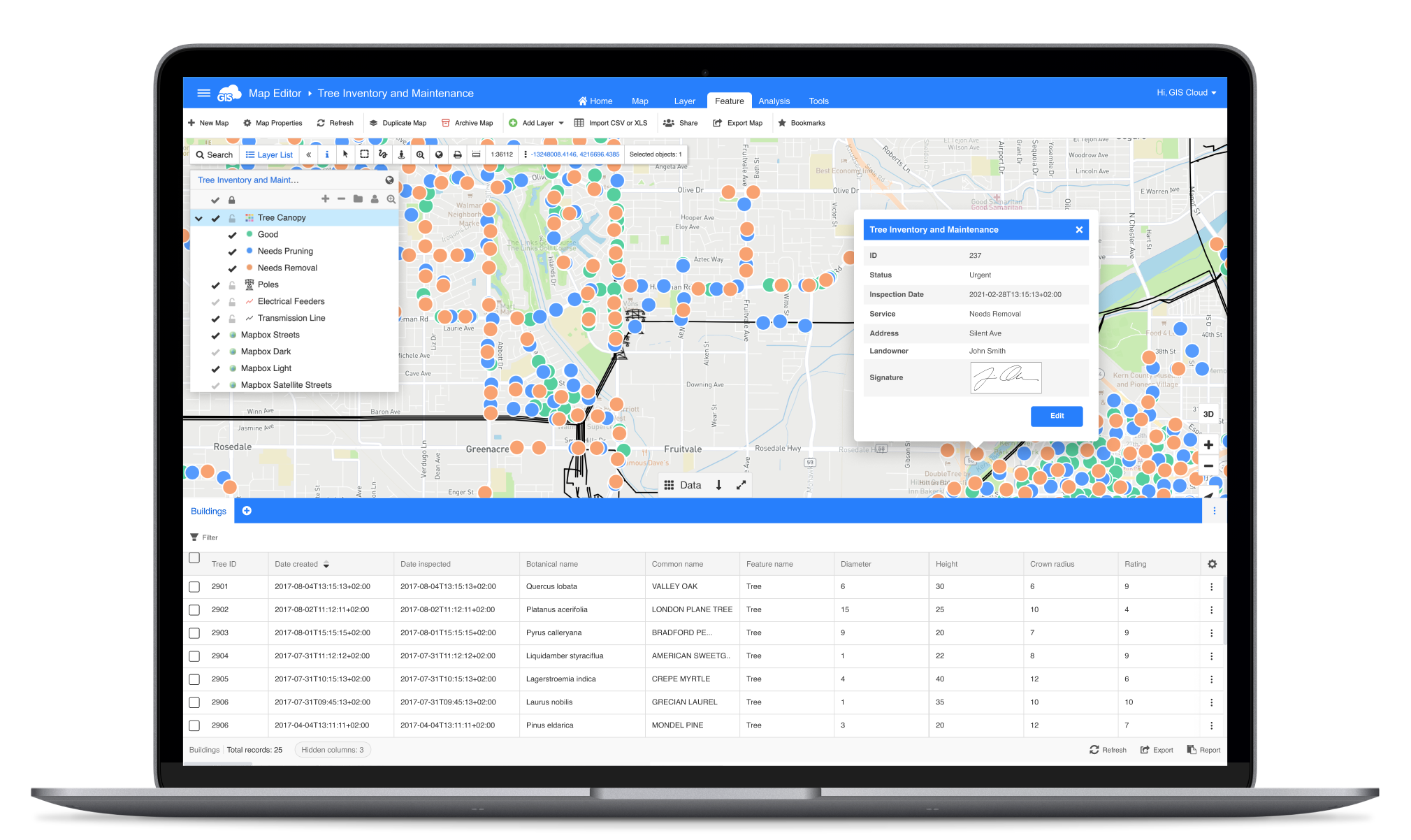 Tree inventory and maintenance with GIS Cloud Map Editor