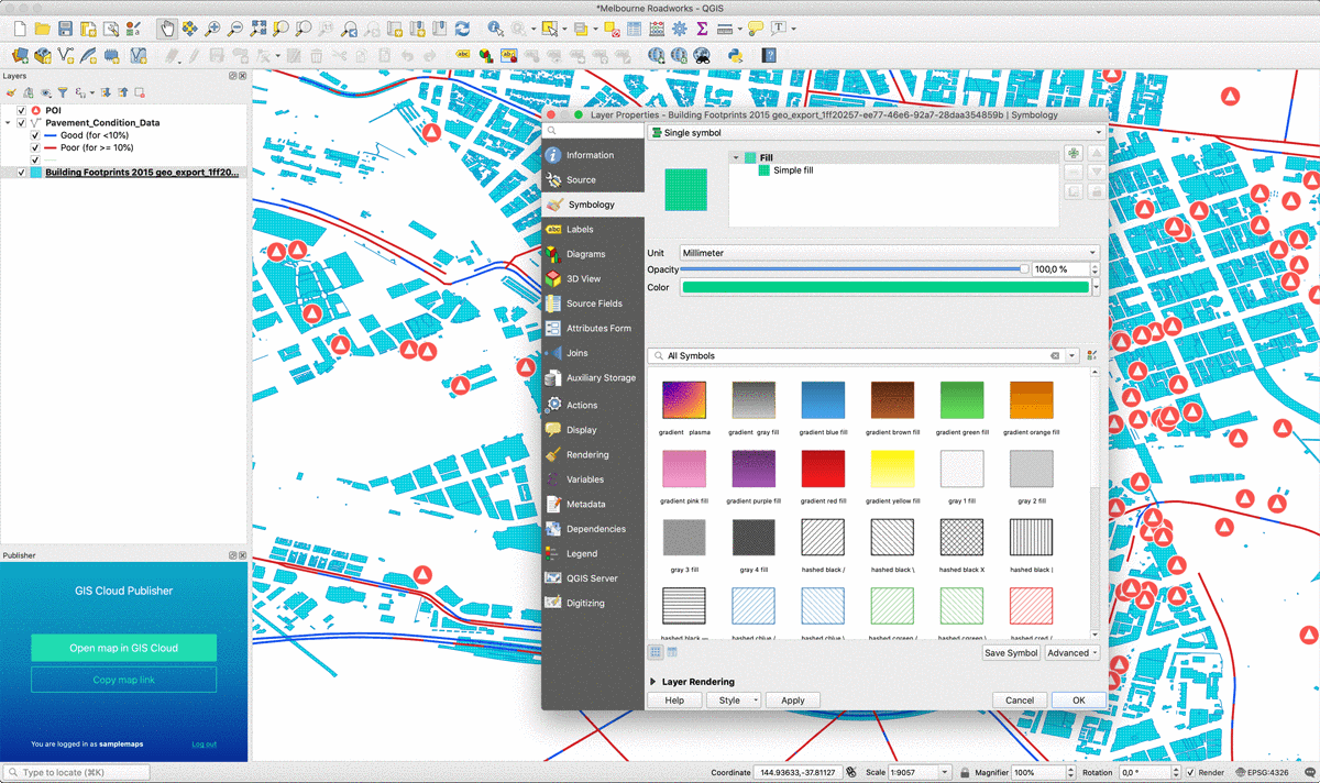 Maps uploaded to GIS Cloud can easily be updated directly from QGIS, using the plugin.