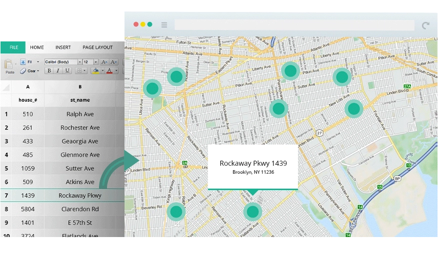 GIS Cloud Geocoder: an address spreadsheet geocoded into mapped points