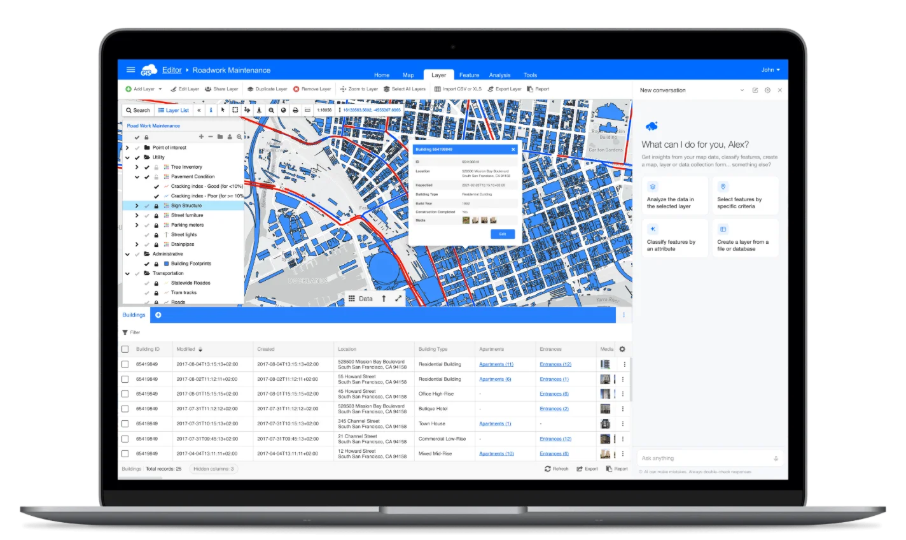 GIS Cloud Map Editor with the AI assistant panel