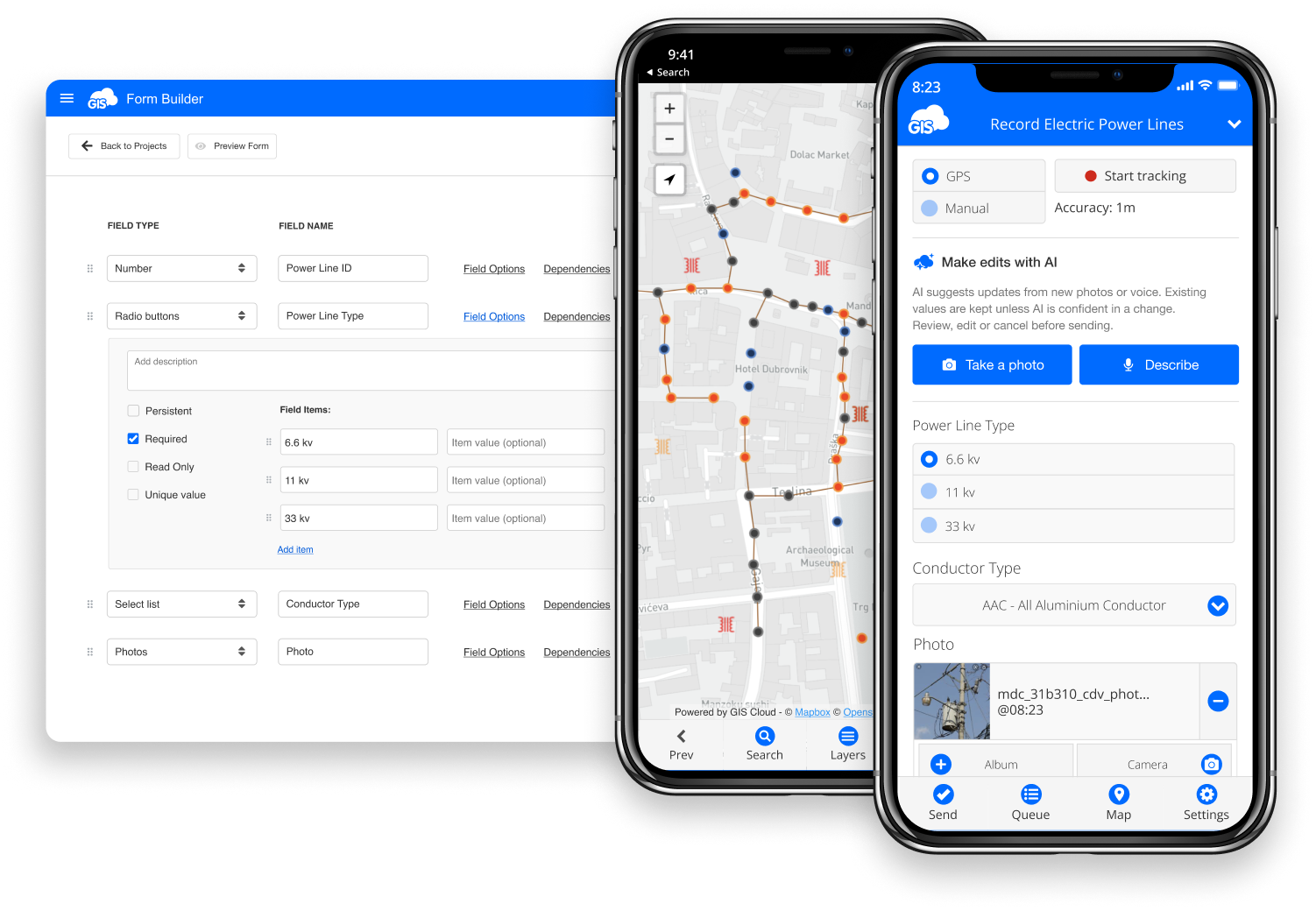 GIS Cloud Form Builder with mobile Record Electric Power Lines form