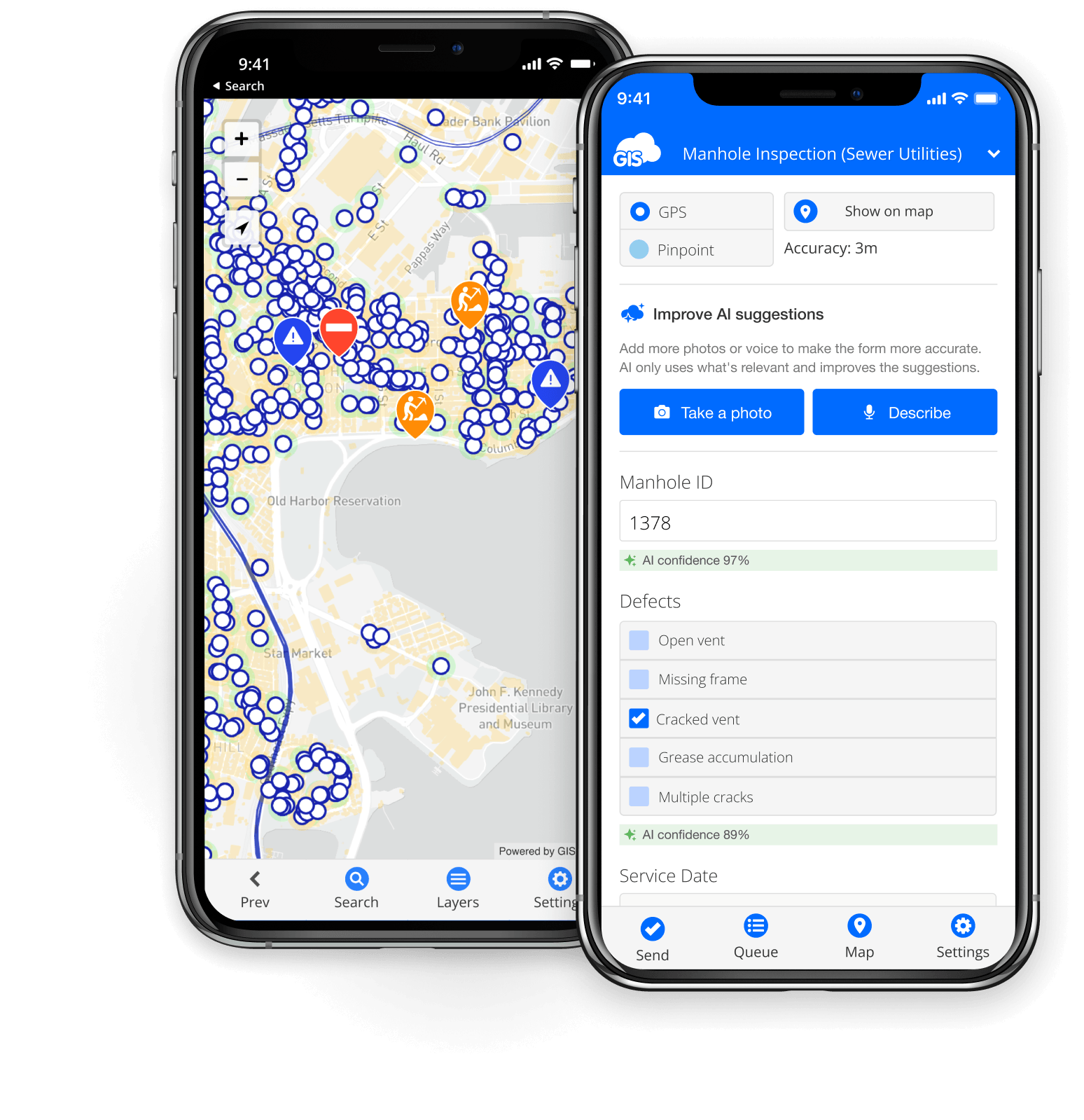 GIS Cloud Mobile Data Collection: map and AI Manhole Inspection form
