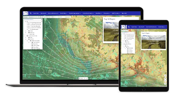 GIS Cloud Map Portal: Tug Hill Region portal on laptop and tablet