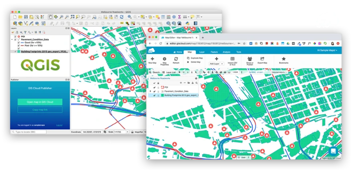 GIS Cloud Publisher for QGIS: Melbourne Roadworks published from QGIS to the GIS Cloud Map Editor