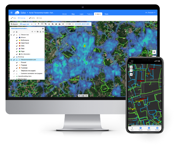 Network coverage heatmap analysis in GIS Cloud: desktop and mobile