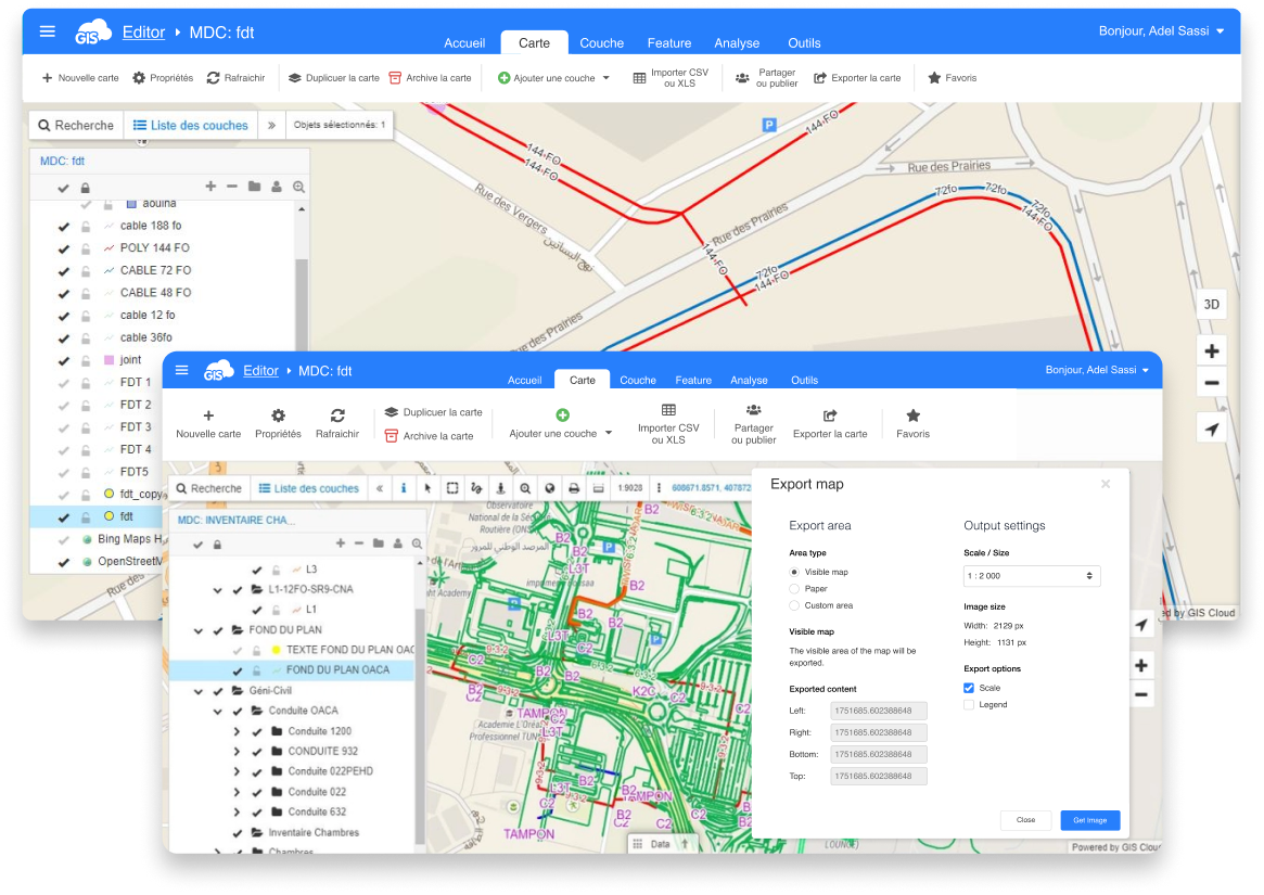 Sotetel FTTH / fibre network mapped in GIS Cloud Map Editor