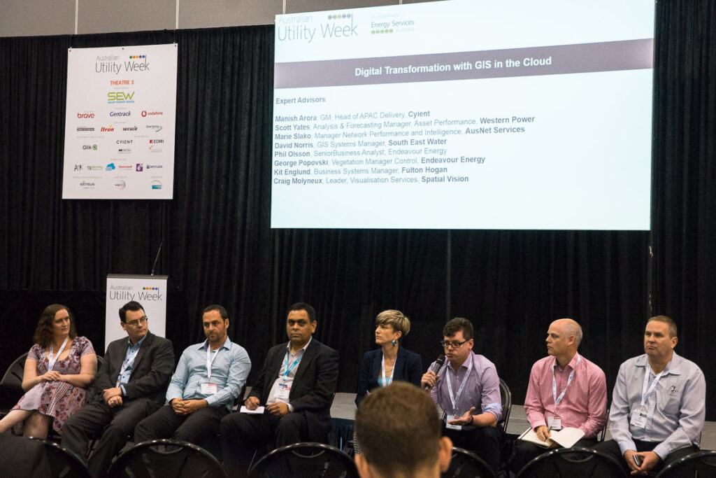 Focus Group at Australian Utility Week 2017: Digital Transformation with GIS in the Cloud;, Participants: Fulton Hogan, Western Power, Endeavour Energy, Cyient, AusNet Services, South East Water, Spatial Vision, GIS Cloud
