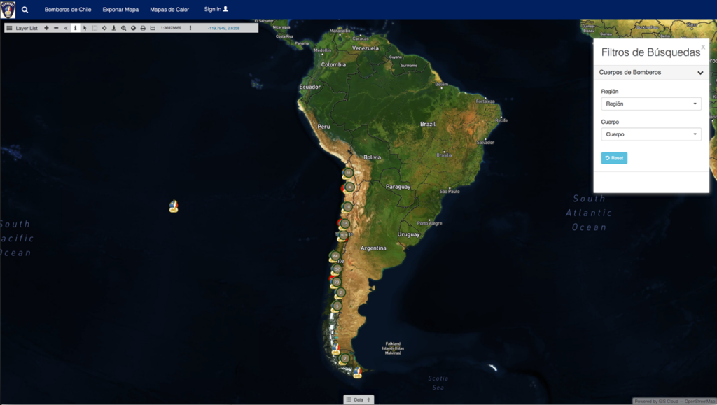 Bomberos de Chile Public Map portal