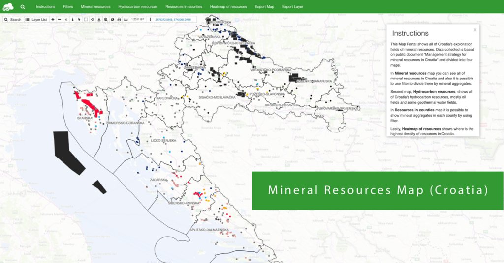 Mineral resources map of Croatia
