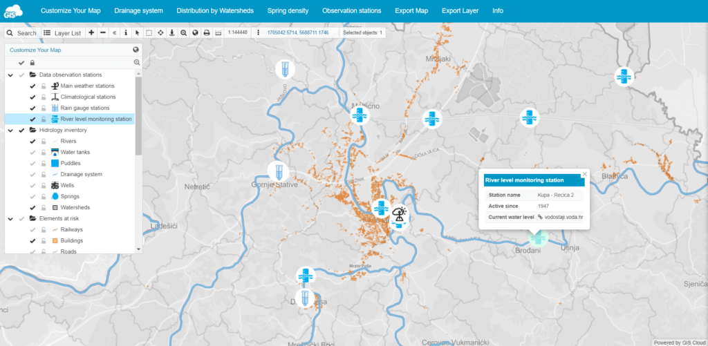 Hydrology map - data observation stations