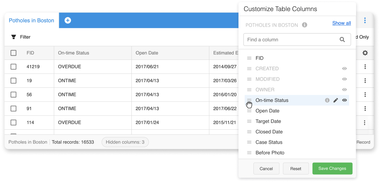 Table Columns Filter