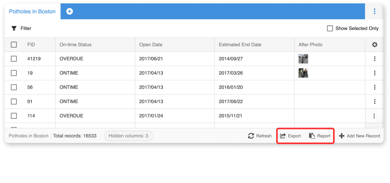 data that match filters