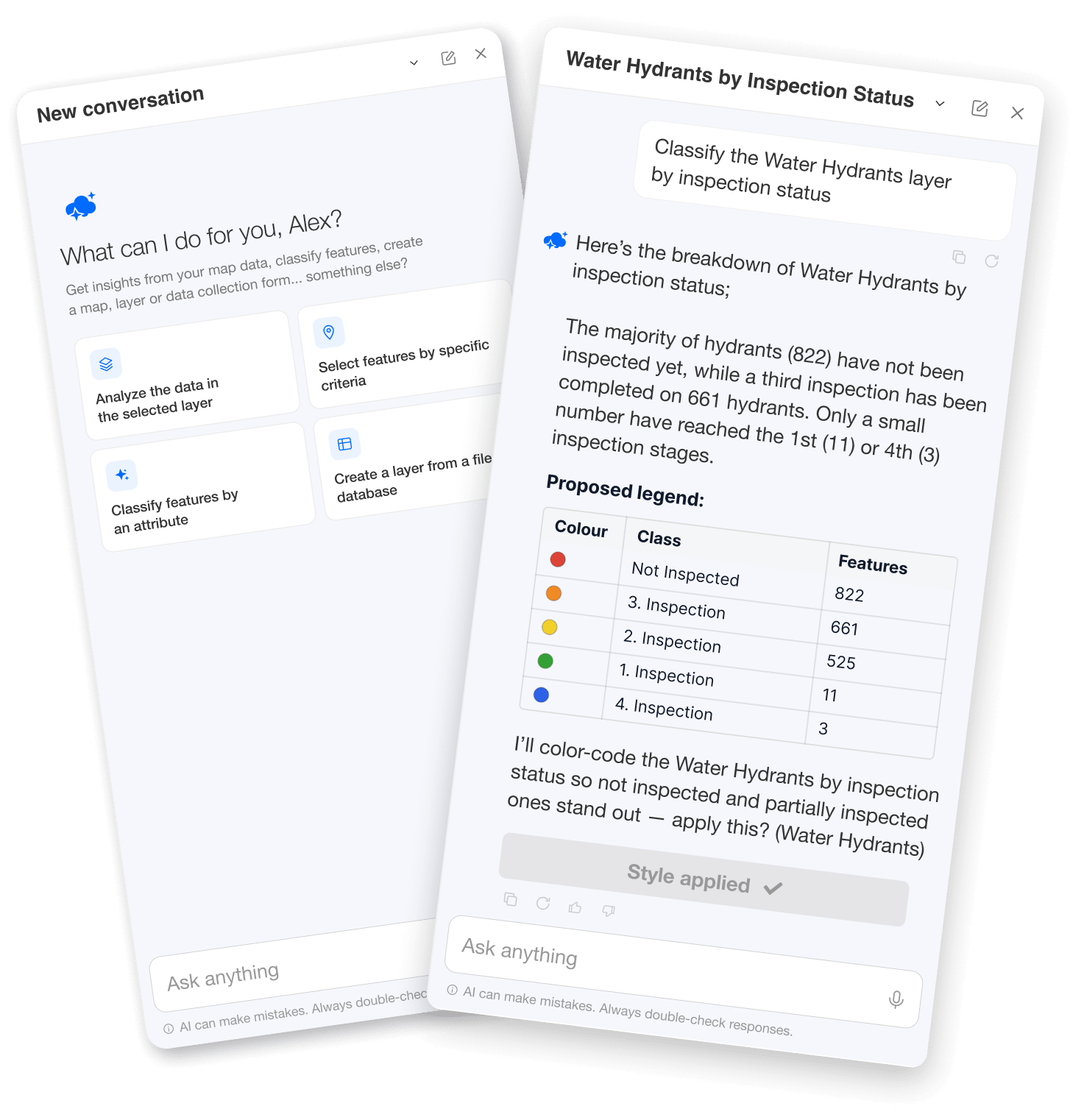GIS Cloud AI chat conversation suggestions and layer classification