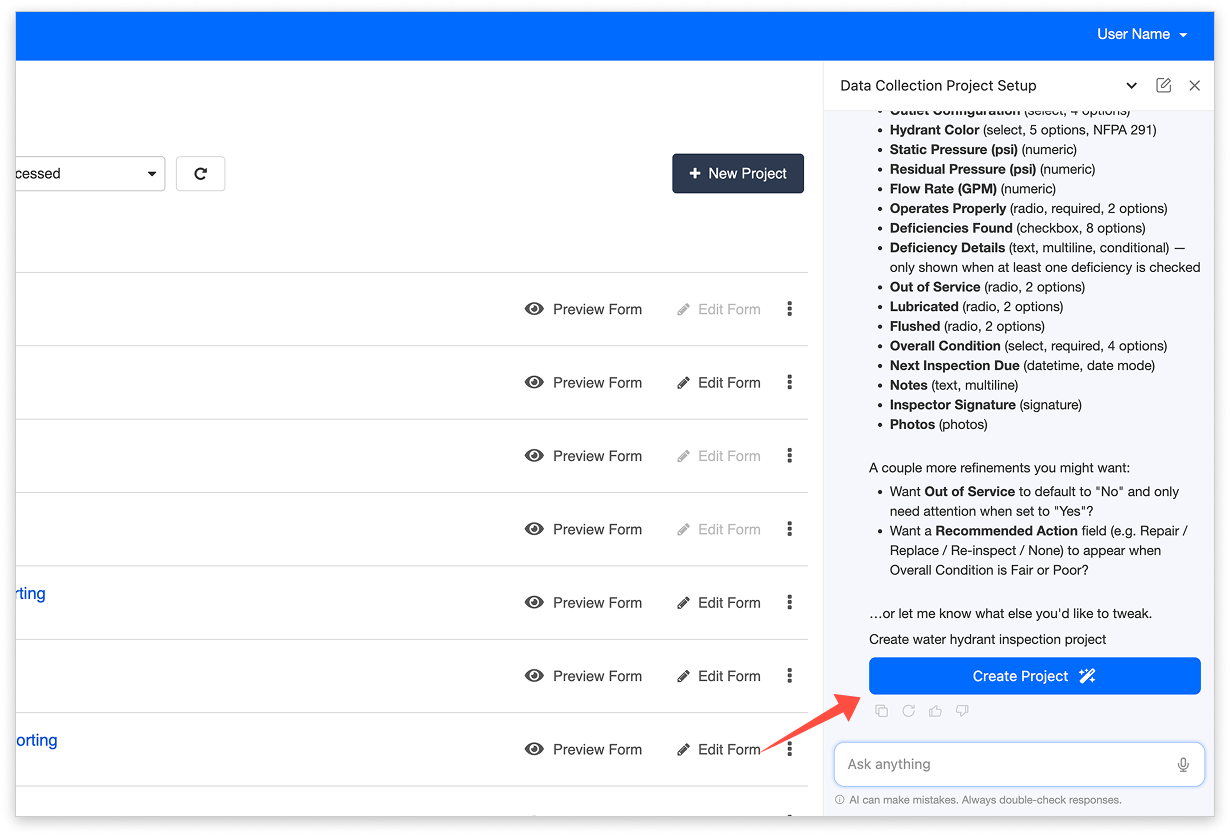 Create a complete data collection project with connected map and form