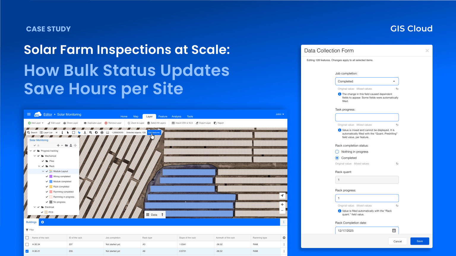 GIS Cloud Bulk Edit for solar farm inspections &ndash; updating multiple map features at once in Map Editor