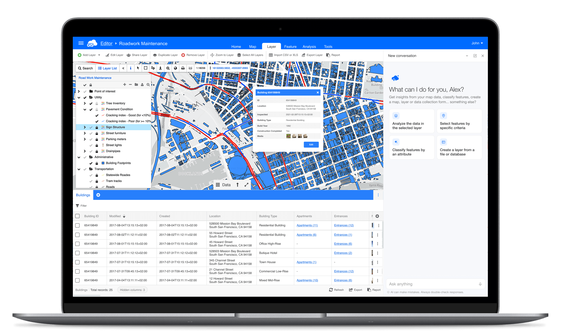 Ask AI conversational assistant panel in GIS Cloud Map Editor