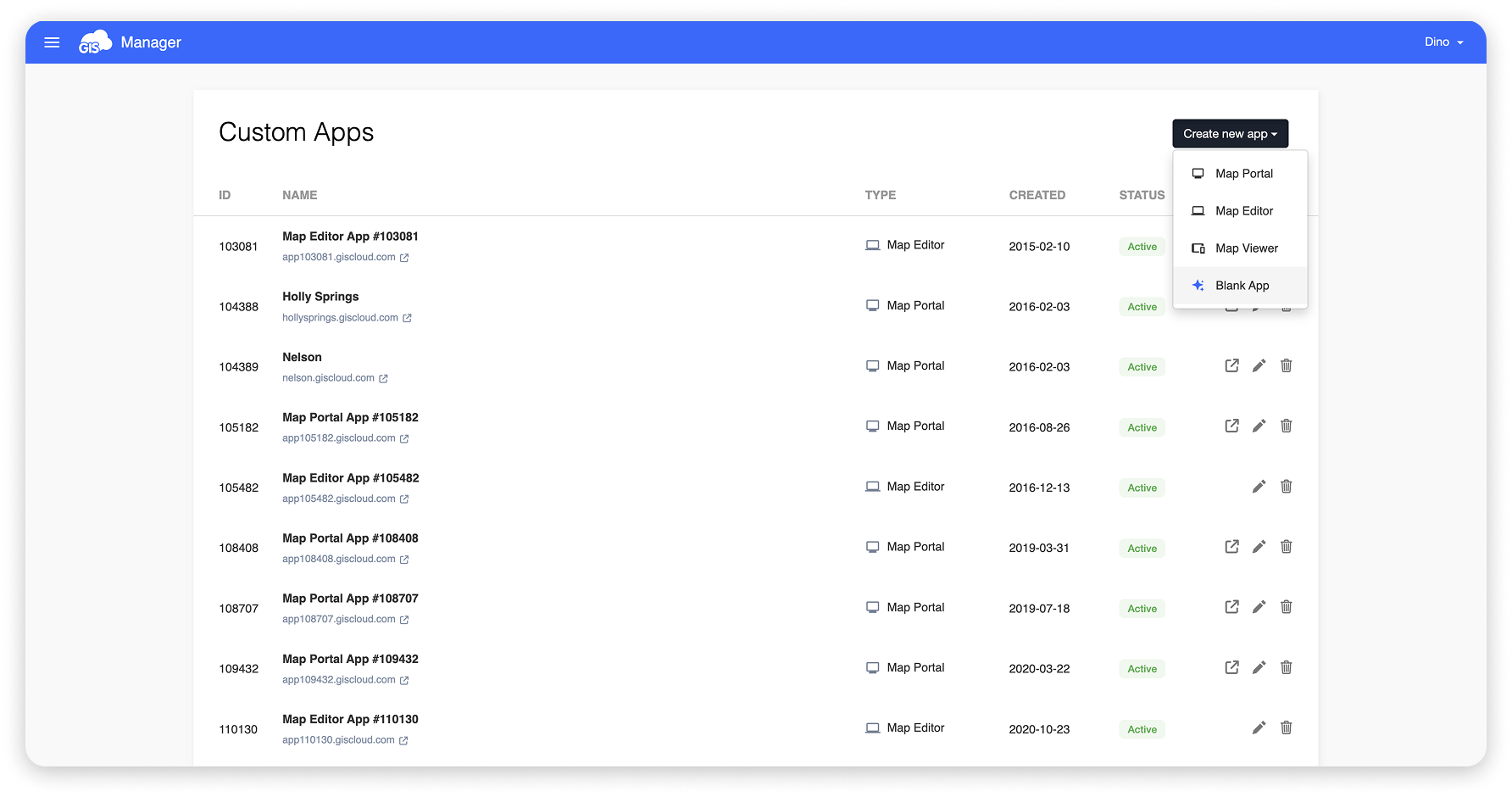 Creating a new Blank App in GIS Cloud Manager