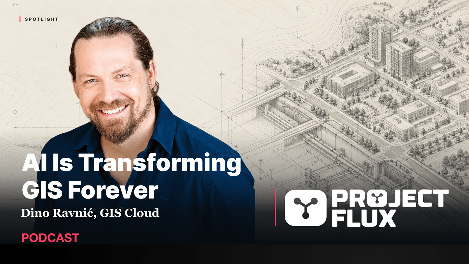 Project Flux Podcast episode with Dino Ravnić, CEO of GIS Cloud, on AI for GIS