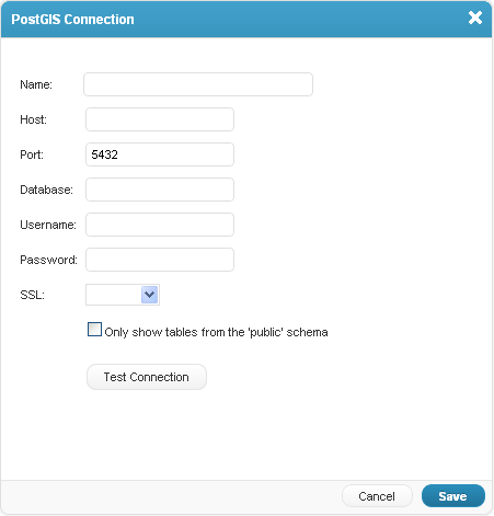 GIS Cloud to PostGIS Connection Form GIS Cloud to PostGIS Connection Form