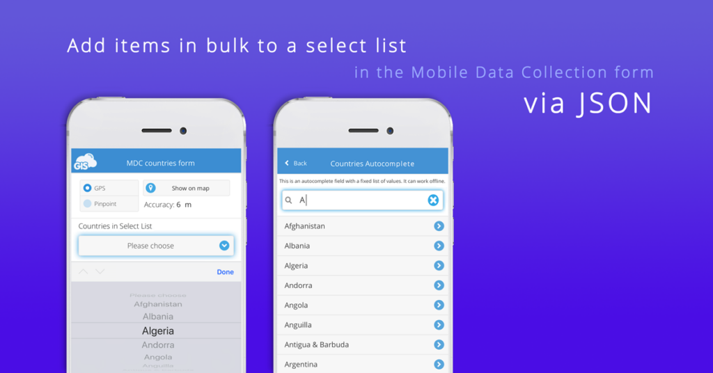 How to add items in bulk to a select list in Mobile Data Collection form via JSON