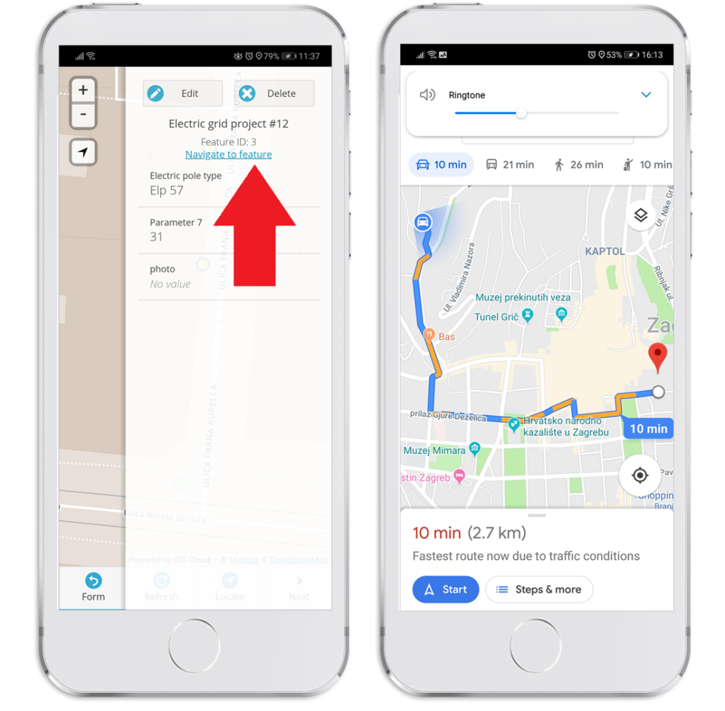 Mobile data collection update - navigate to feature with google maps