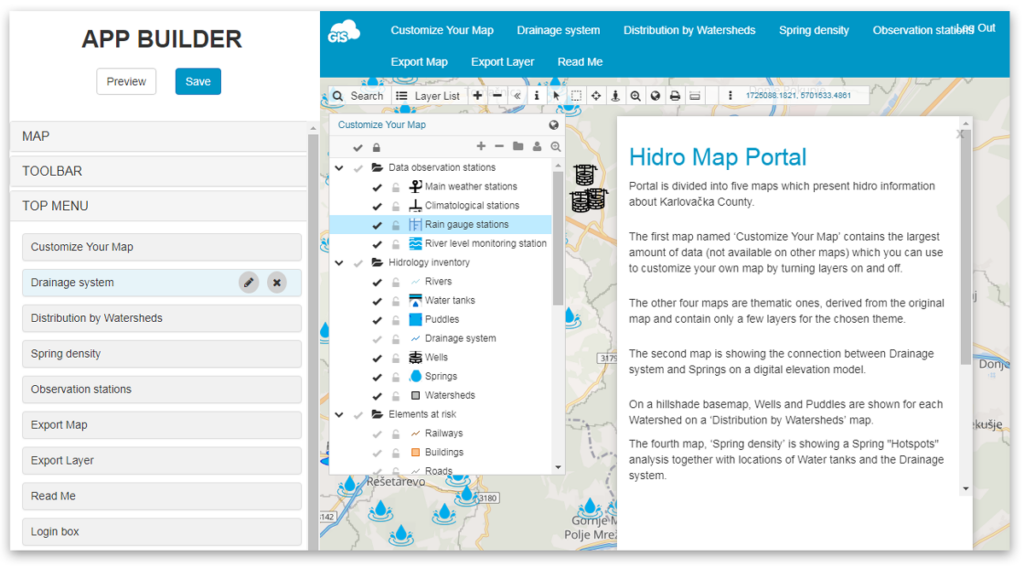 Hydrological map portal - GIS Cloud app builder